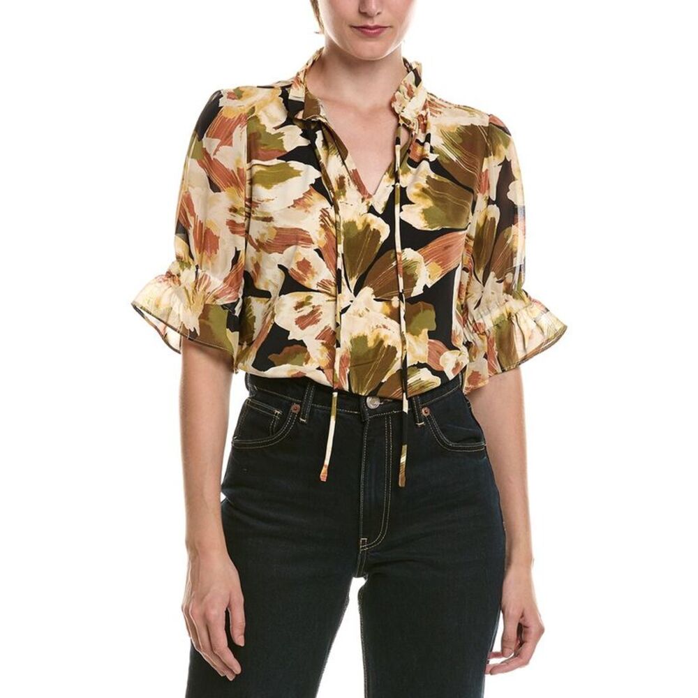 Anne Klein Womens  Mixed Media Peasant Top, Black